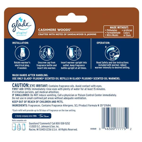 3.35 fl. oz. Cashmere Woods Scented Oil Plug-In Air Freshener Refill (15-Count) (3-pack)