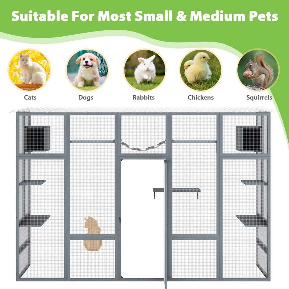 Gray Pine and PVC Large Outdoor Cat Enclosure