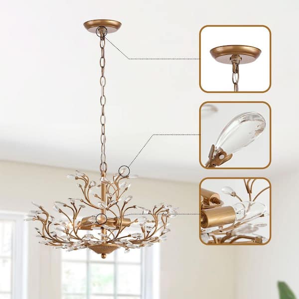 Jojospring Alina 18 in. 4-light Brushed Brass Crystal Beaded 9