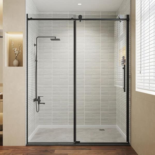 Los Flexi 56-60 in. W x 76 in. H Semi-Frameless Single Sliding