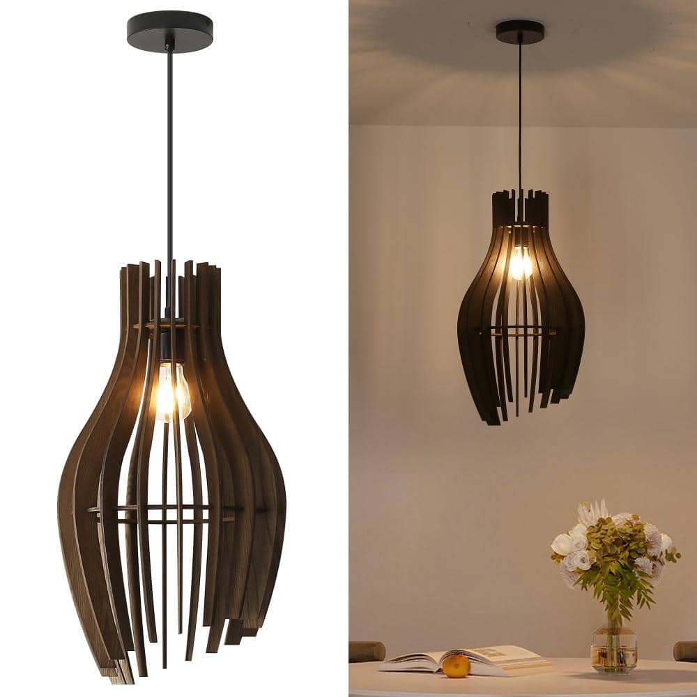 Vintage Walnut Wood Pendant Light, Mid-Century Hanging Chandelier for Dining Room Kitchen Foyer price history on PriceWatchPro