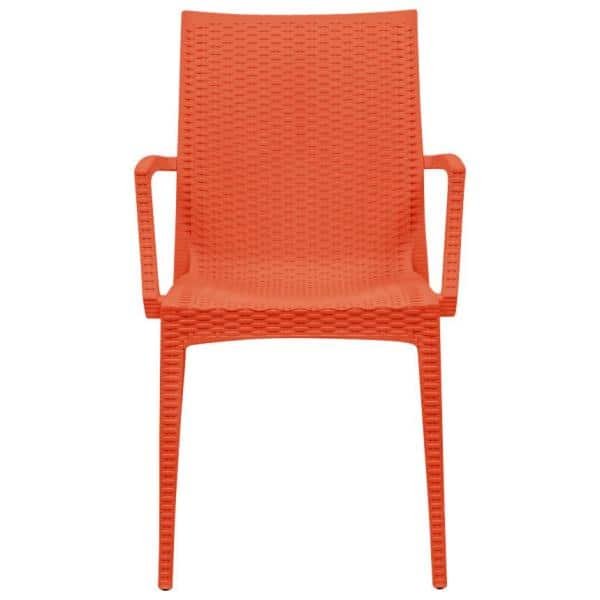 LeisureMod Weave Mace Contemporary Orange Polypropylene Dining Chair - Set of 4