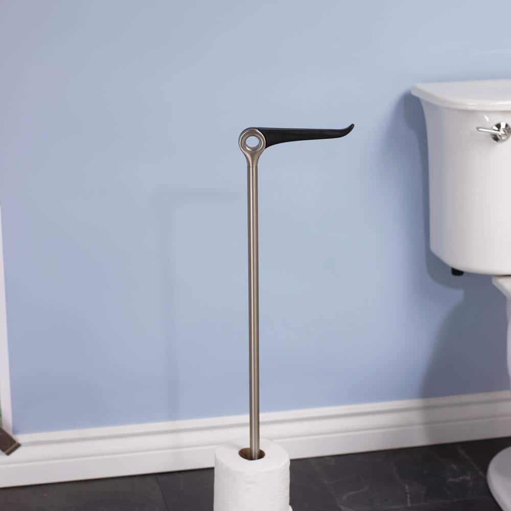 Gray Steel Freestanding Toilet Paper Holder with Reserve