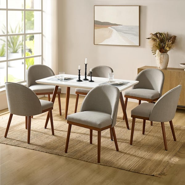 Hibbs Grey Modern Dining Chair with Solid Wood Legs Set of 6