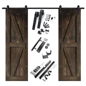 28 in. x 84 in. K-Frame Ebony Double Pine Wood Interior Sliding Barn Door with Hardware Kit Non-Bypass