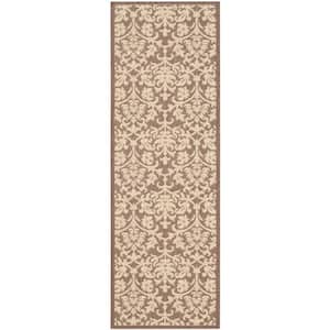 Courtyard Chocolate/Natural 2 ft. x 14 ft. Floral Indoor/Outdoor Patio  Runner Rug