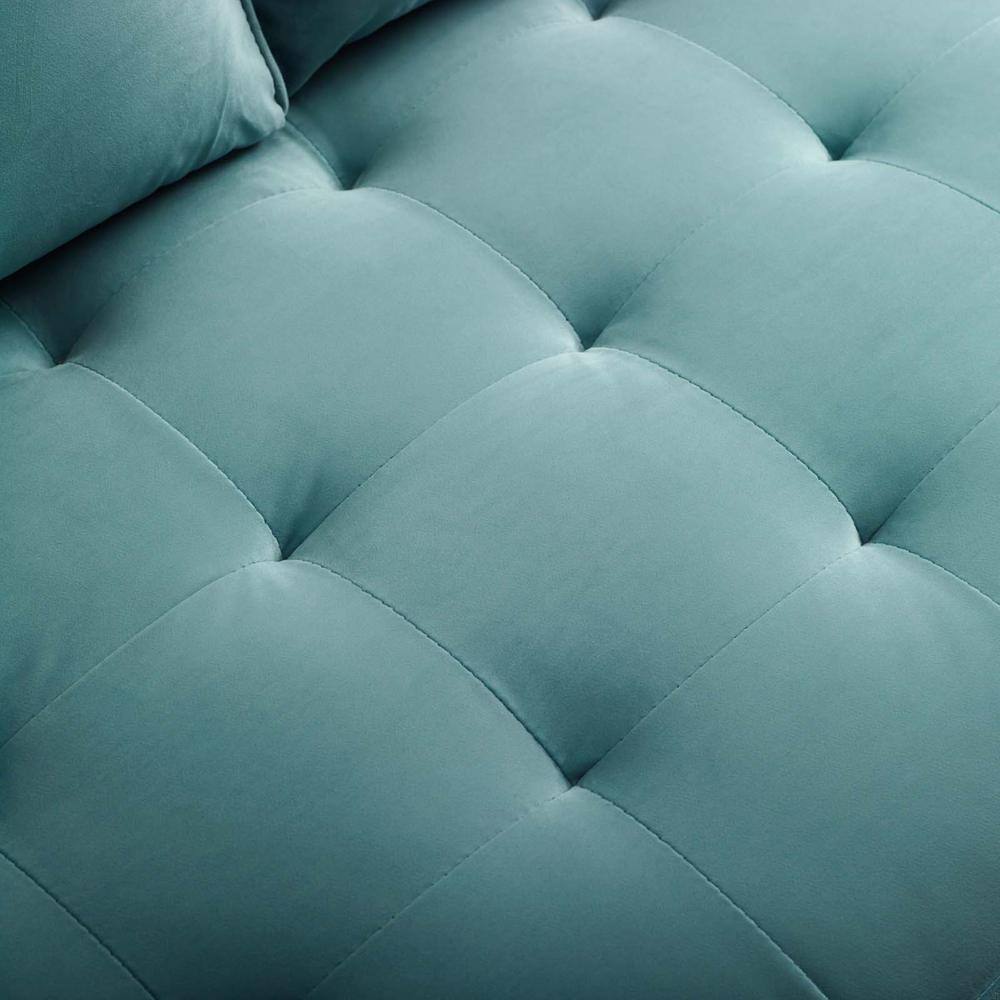 Mint Green Velvet Tufted Loveseat with Walnut Wood Legs