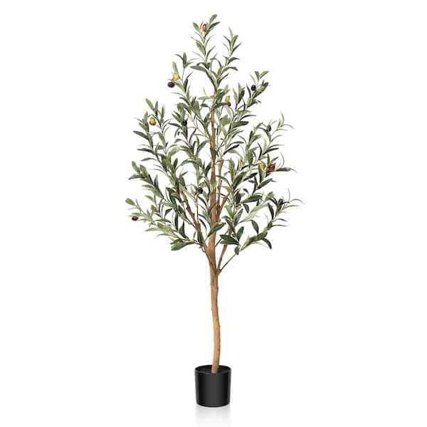 DR.Planzen 4 ft. Artificial Olive Tree, Lifelike Fruits and Natural Wood Trunk, Tall Indoor Fake Potted Plant for Home Office Decor