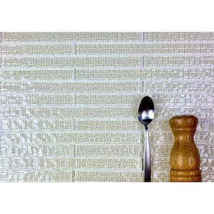 Coastal Style Trim 1 in. x 12 in. Textured Polished Cream Beige Glass Pencil Wall Tile (1 sq. ft./case)