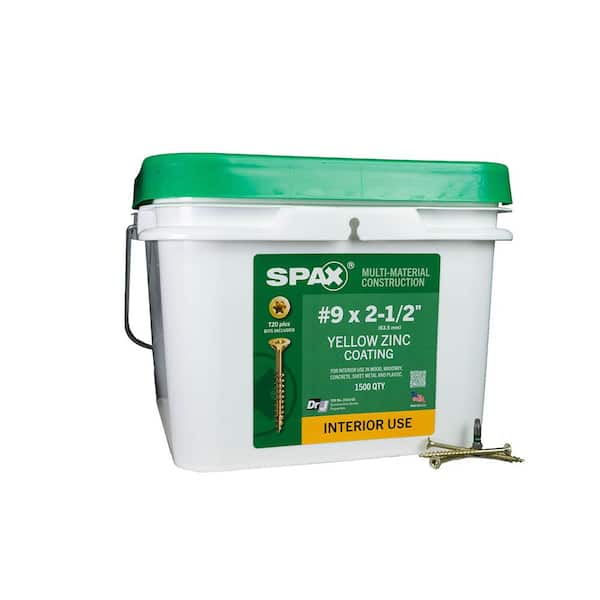 SPAX #9 x 2-1/2 in. Interior Flat Head Wood Screws Construction Framing Torx T-Star Plus (1500 Each) Bulk Pail Bit Included