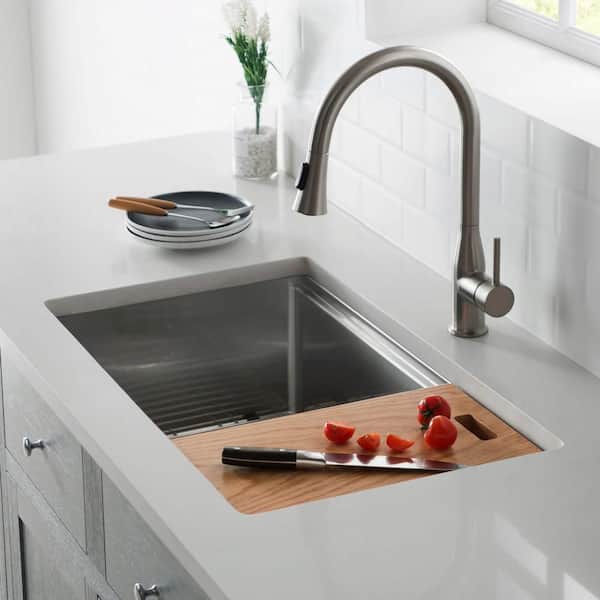 KIBI 33 in. Undermount Single Bowl Stainless Steel Workstation