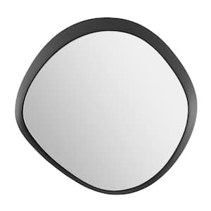 Sonya 23 in. W x 24 in. H Metal Contemporary Asymmetrical Round Wall Mirror with Raised Black Frame