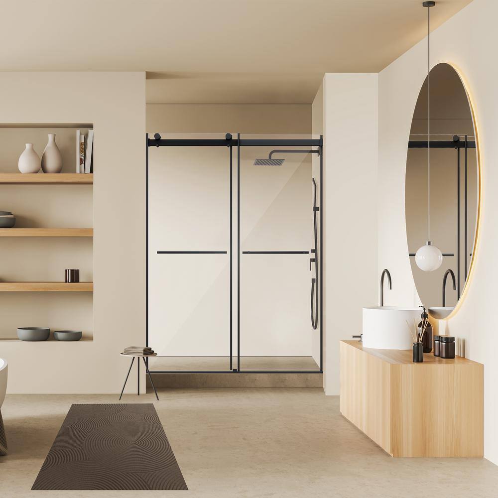 Belizzi 56" Matte Black Frameless Shower Door with Clear Glass