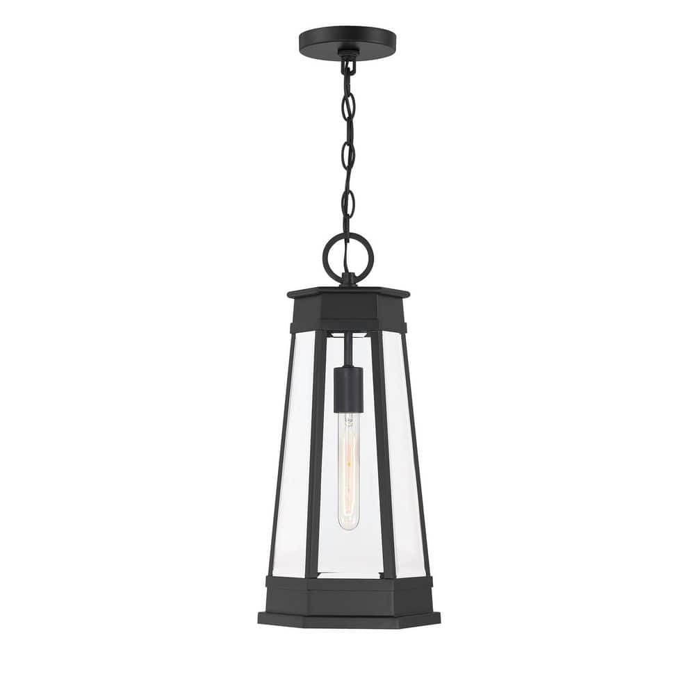 Payne 21.25 in. 1-Light Matte Black Dimmable Transitional Outdoor Hanging Lantern Pendant Light with Clear Beveled Glass price history on PriceWatchPro