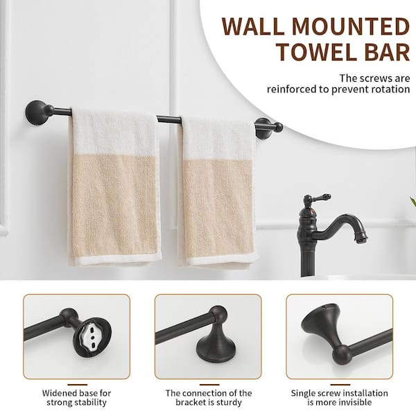Traditional 24 in. Wall Mounted Bathroom Accessories Towel Bar Space Saving and Easy to Install in Oil Rubbed Bronze