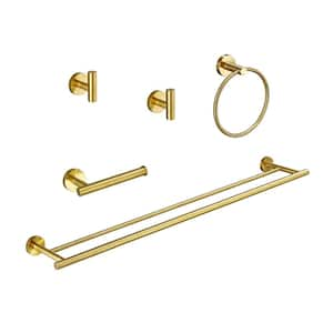 5-Piece Bath Hardware Set with Hand Towel Holder in Brushed Gold