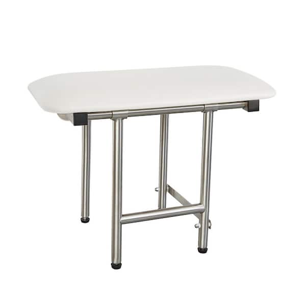 24 in. x 15 in. Padded Cushion Folding Wall Mount ADA Compliant Bench Shower Seat with Legs in White