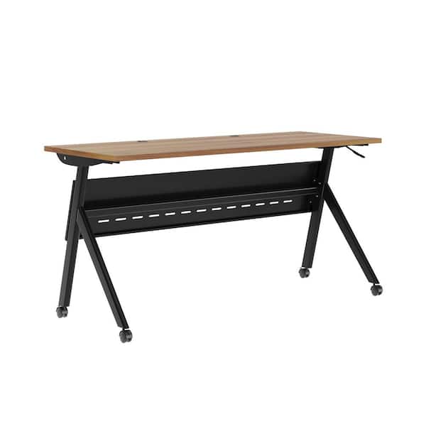 Carnegy Avenue Davis Commercial Grade 24 in. Rectangular Walnut Top/Black Frame Composite Heavy-Duty Nesting Flip Training Table Desk