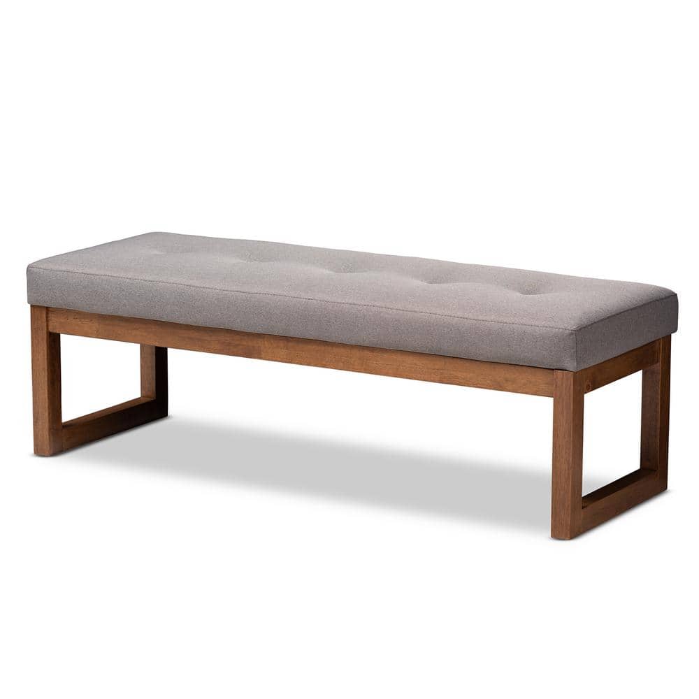 Caramay Grey Fabric and Walnut Wood Modern Storage Bench