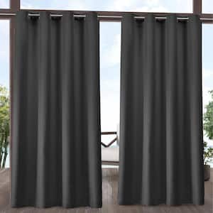 Delano Charcoal Solid Light Filtering Grommet Top Indoor/Outdoor Curtain, 54 in. W x 108 in. L (Set of 2)