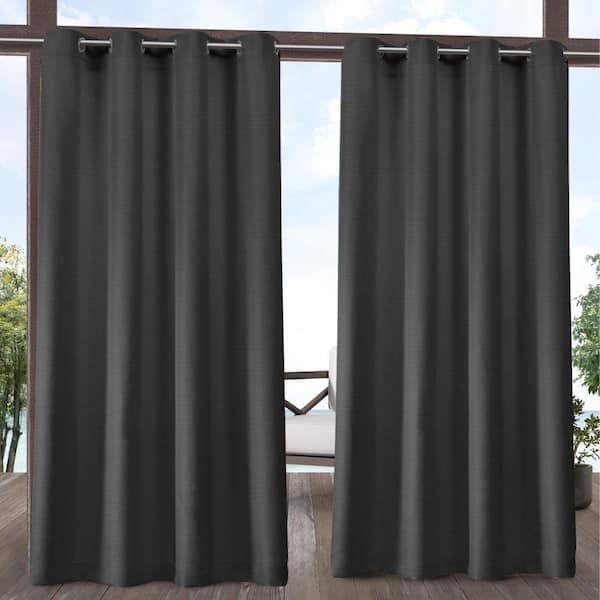 Delano Charcoal Solid Light Filtering Grommet Top Indoor/Outdoor Curtain, 54 in. W x 108 in. L (Set of 2)