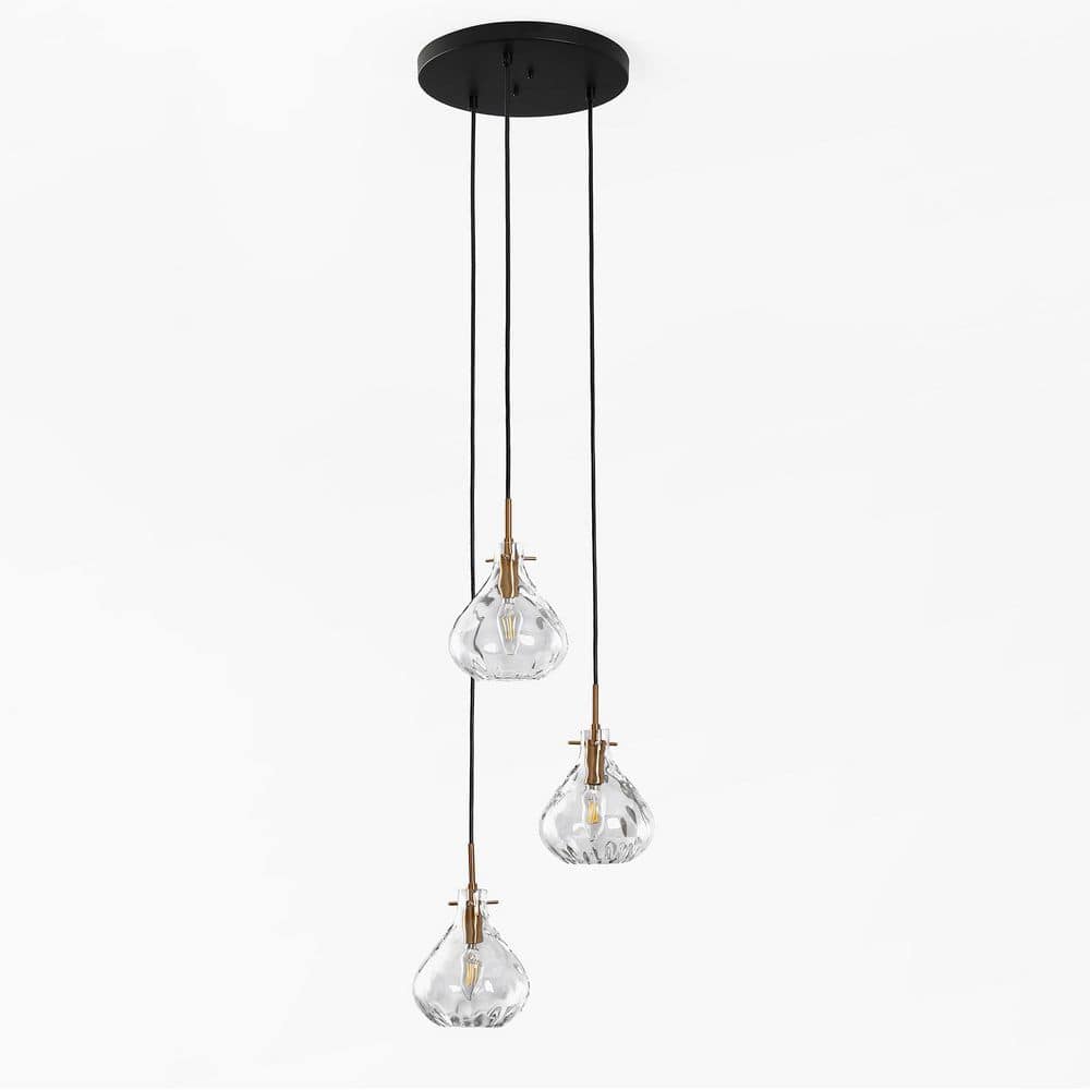Daylyne 3-Light Cluster Staggered Matte Black Plated Brass Chandelier with Water Ripple Glass Shade for Kitchen Island price history on PriceWatchPro