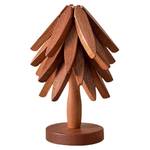 Wood Trivets with Tree Shape, 4 Piece Set for Hot Dishes, Pot, Bowl, Teapot, Hot Pot Holder, Walnut Wood (4-Pack)