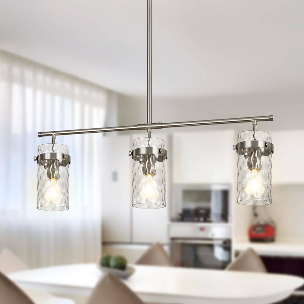 Kinlea 3-Light Brushed Nickel Modern Cylinder Chandelier with Clear Glass Shades for Dining Room or Kitchen Island price history on PriceWatchPro