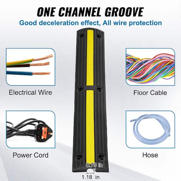 Cable Protector Ramp – Yellow PVC Single-Channel Cord Cover – 100x10x2 Cm, 2000 Lb Capacity – Interlocking For Driveways, Garages, And Events