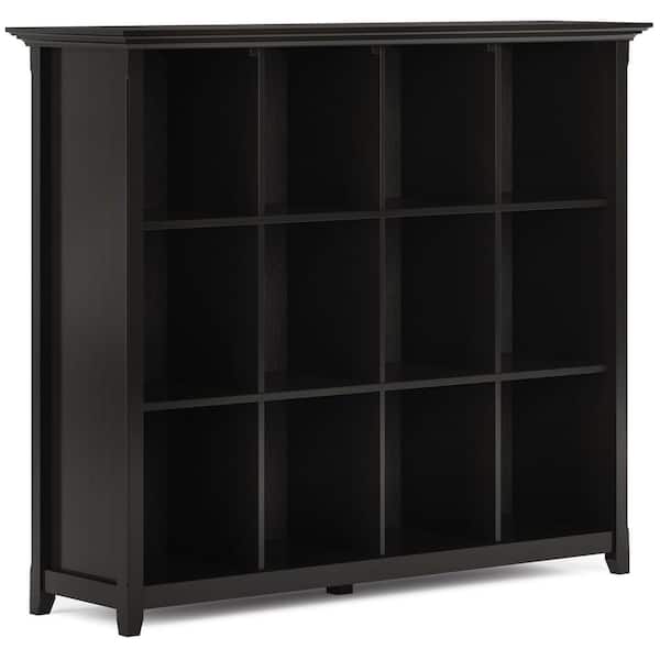 Simpli Home Amherst 48 in. H Hickory Brown SOLID WOOD 3-Shelf 12 Cube Storage Bookcase