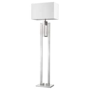 Precision 64 in. 1-Light Brushed Nickel Floor Lamp With Ivory Shantung Shade