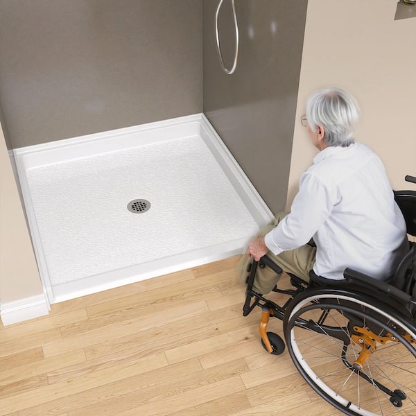 38 in. L x 38 in. W White Alcove Shower Pan Base Acrylic Square ADA Shower Tray with Pre-drill Center Drain Hole