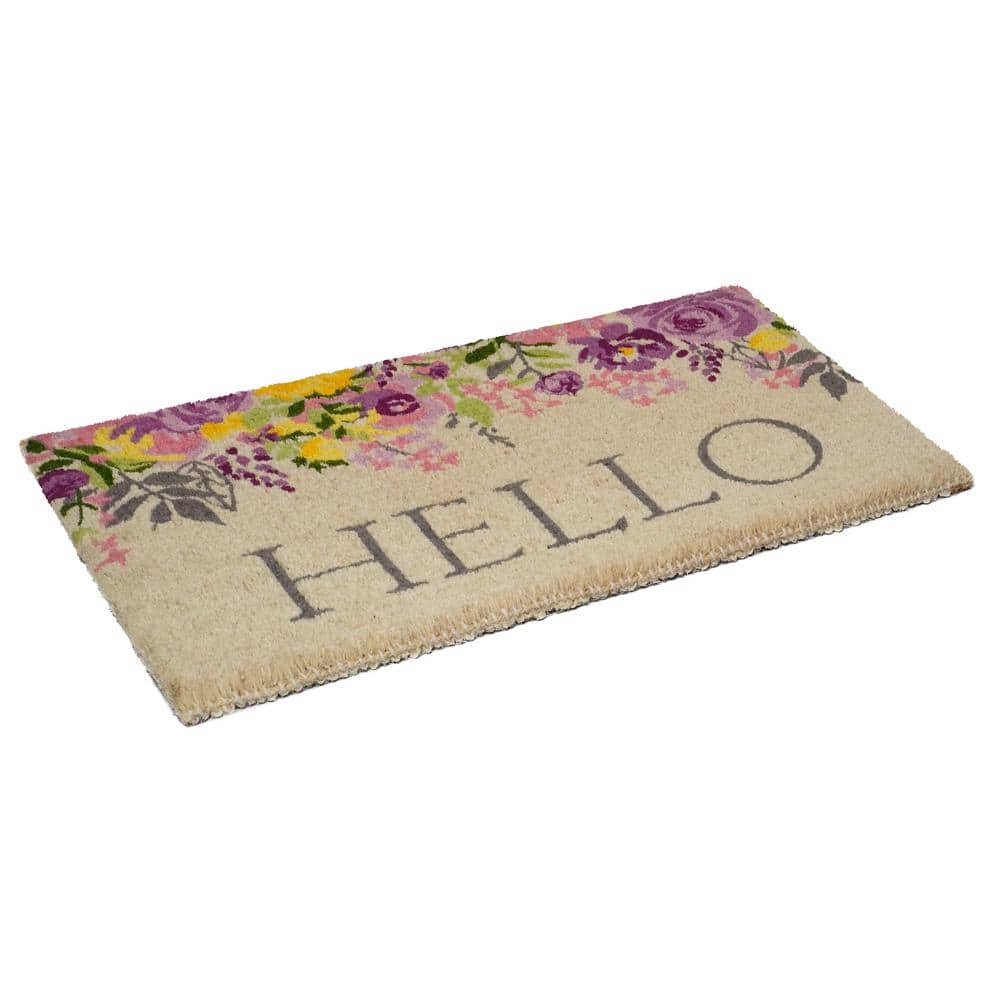 Blossoming Floral Hello Coir Outdoor Doormat 24" x 36"