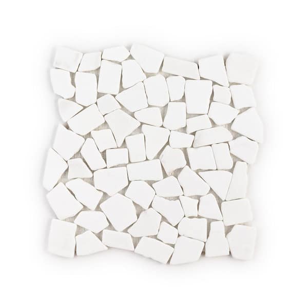 Cloudburst Thassos White 11.125 in. x 11.125 in. Pebble Honed Marble Wall and Floor Mosaic Tile (8.59 sq. ft./Case)