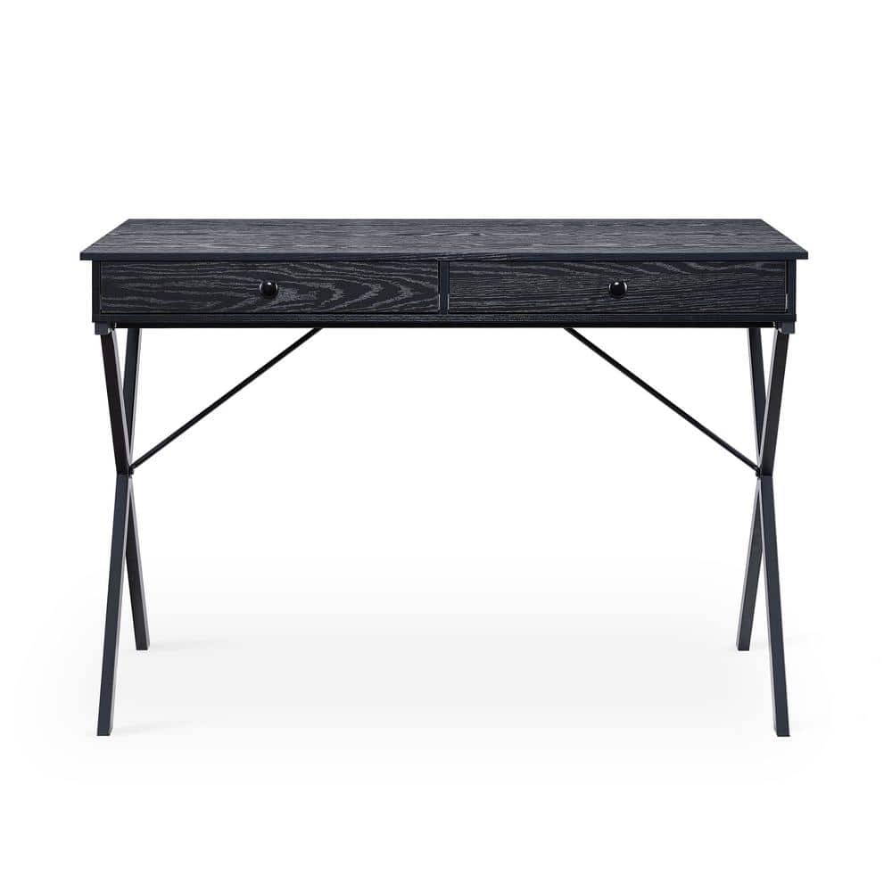 43.2 in. Retangular Black MDF 2-Drawer Writing Desk