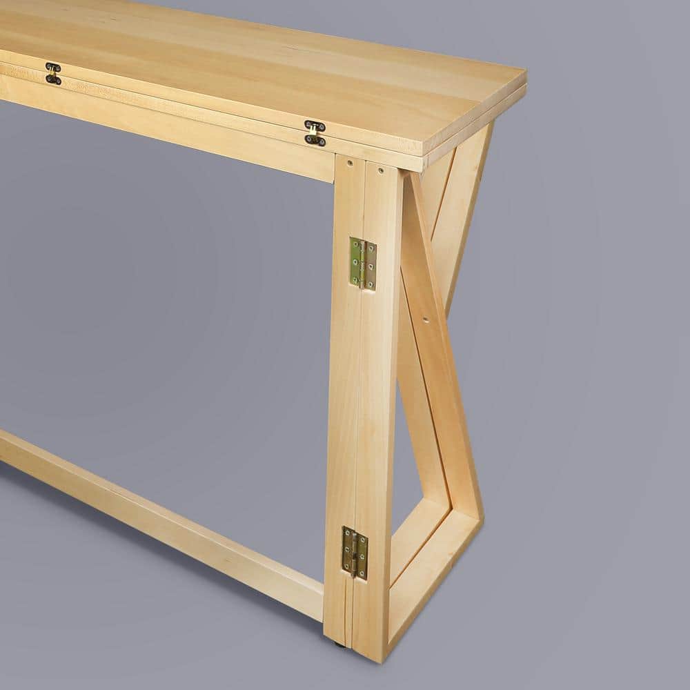 Natural Solid Basswood Folding Convertible Console Dining Table