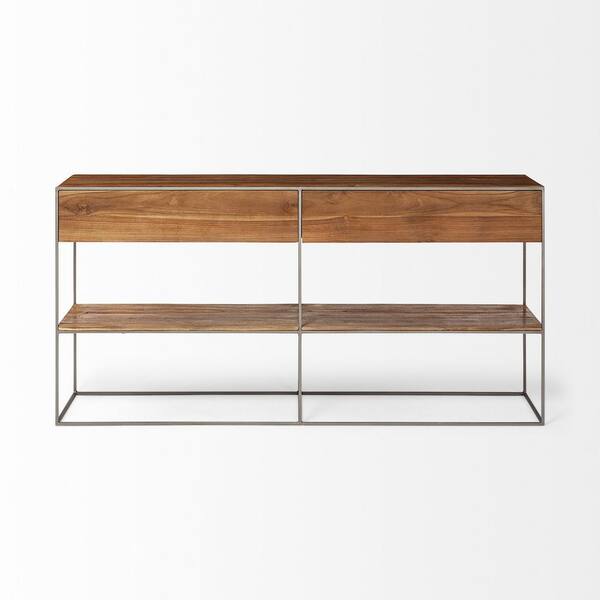 Brown Wood And Silver Metal Frame With 2 Drawer And Sideboard Brown Wood And Silver Metal Frame With 2 Drawer And Sideboard