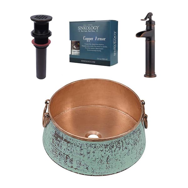 SINKOLOGY Nobel All-in-One Copper Vessel Bathroom Design Kit with Pfister Rustic Bronze Faucet and Drain