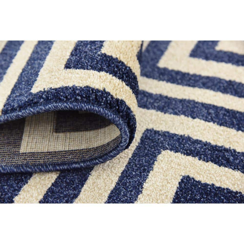Navy Blue Geometric Stain-Resistant Synthetic Runner Rug