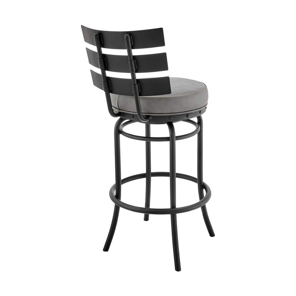 Modern Charm 42" Adjustable Swivel Bar Stool in Gray Faux Leather and Metal