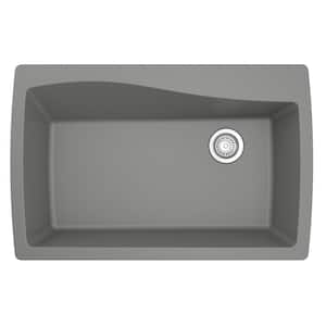 Drop-In Quartz/Granite Composite 34 in. 1-Hole Single Bowl Kitchen Sink in Grey