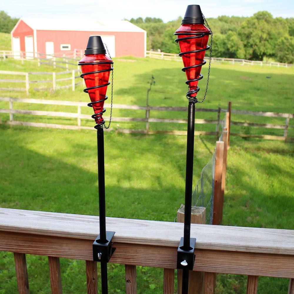 Red Glass and Metal Swirl Adjustable Height Outdoor Torches, Set of 2
