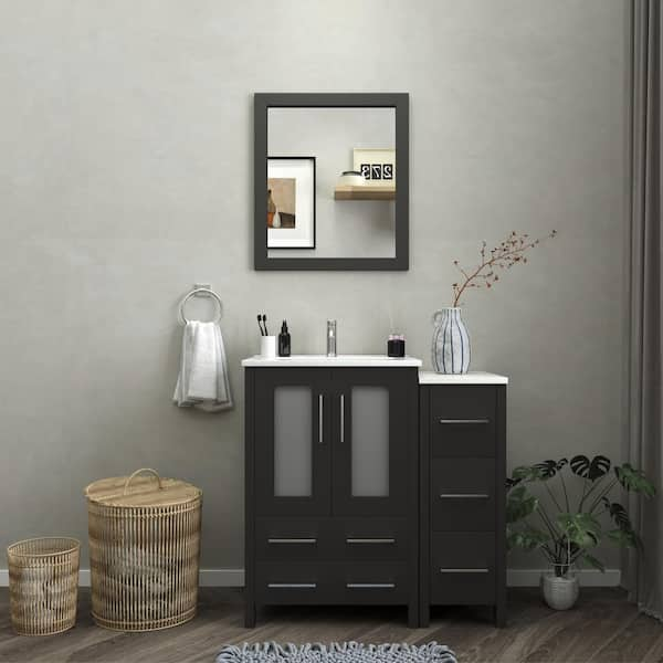 Vanity Art Brescia 36 in. W x 18.1 in. D x 35.8 in. H Single Basin Bathroom Vanity in Espresso with Top in White Ceramic and Mirror