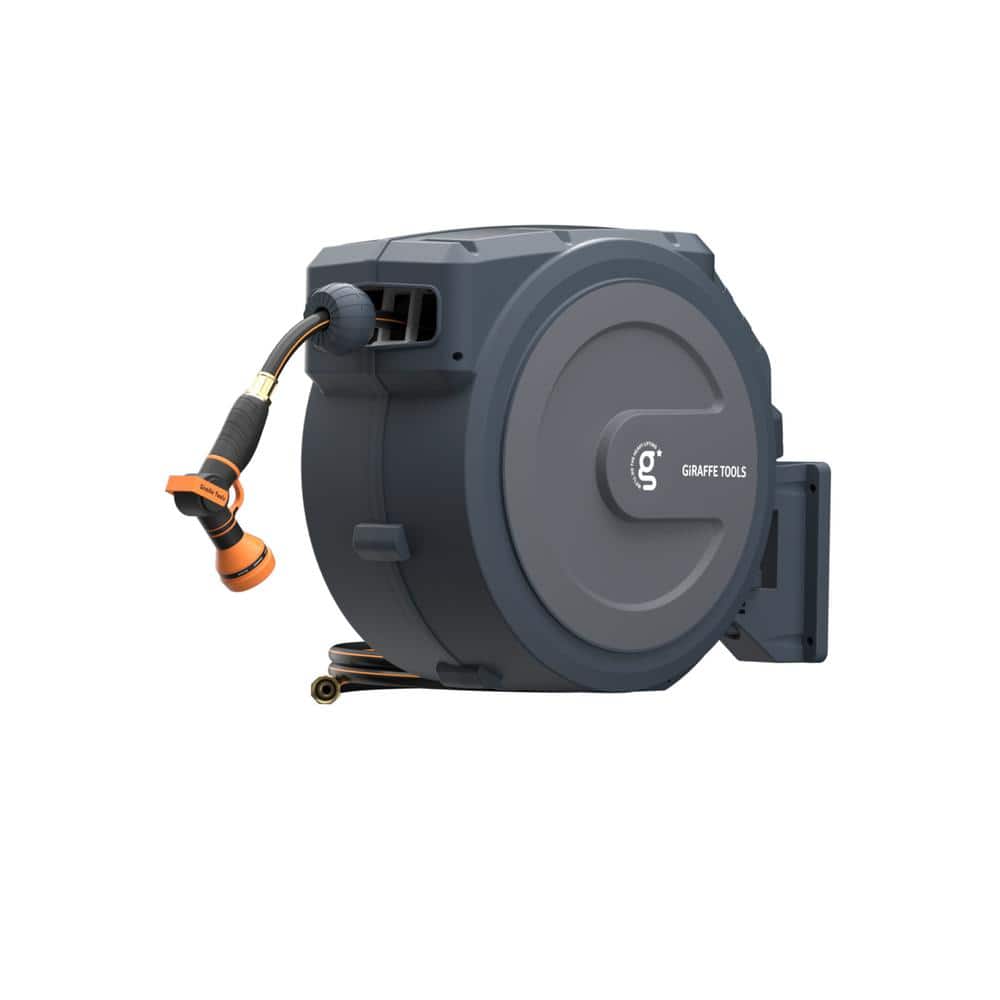 Giraffe Tools Garden Retractable Hose Reel-1/2 in. to 78 ft. Wall Mounted,  Dark Grey AW2512US - The Home Depot