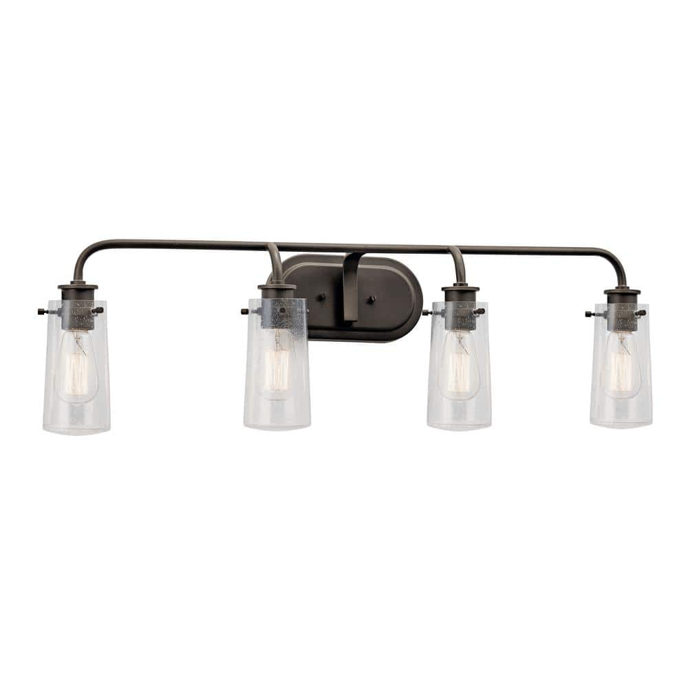 45460OZ-Kichler Lighting-Braelyn - 4 Light Bath Vanity Approved for Damp Locations - with Vintage Industrial inspirations - 10.25 inches tall by 34.25