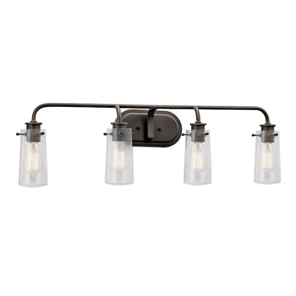 KICHLER Braelyn 34.25 in. 4-Light Old Bronze Vintage Bathroom Vanity Light with Seeded Glass Shade