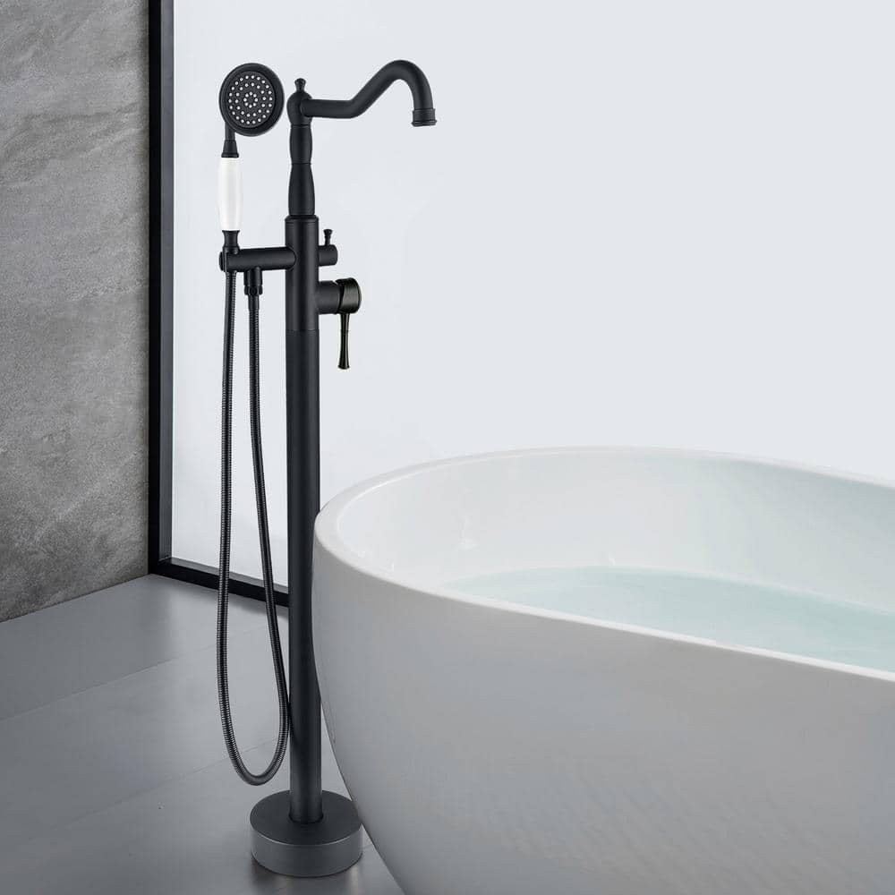 Matte Black Stainless Steel Freestanding Bathtub Faucet with Hand Shower