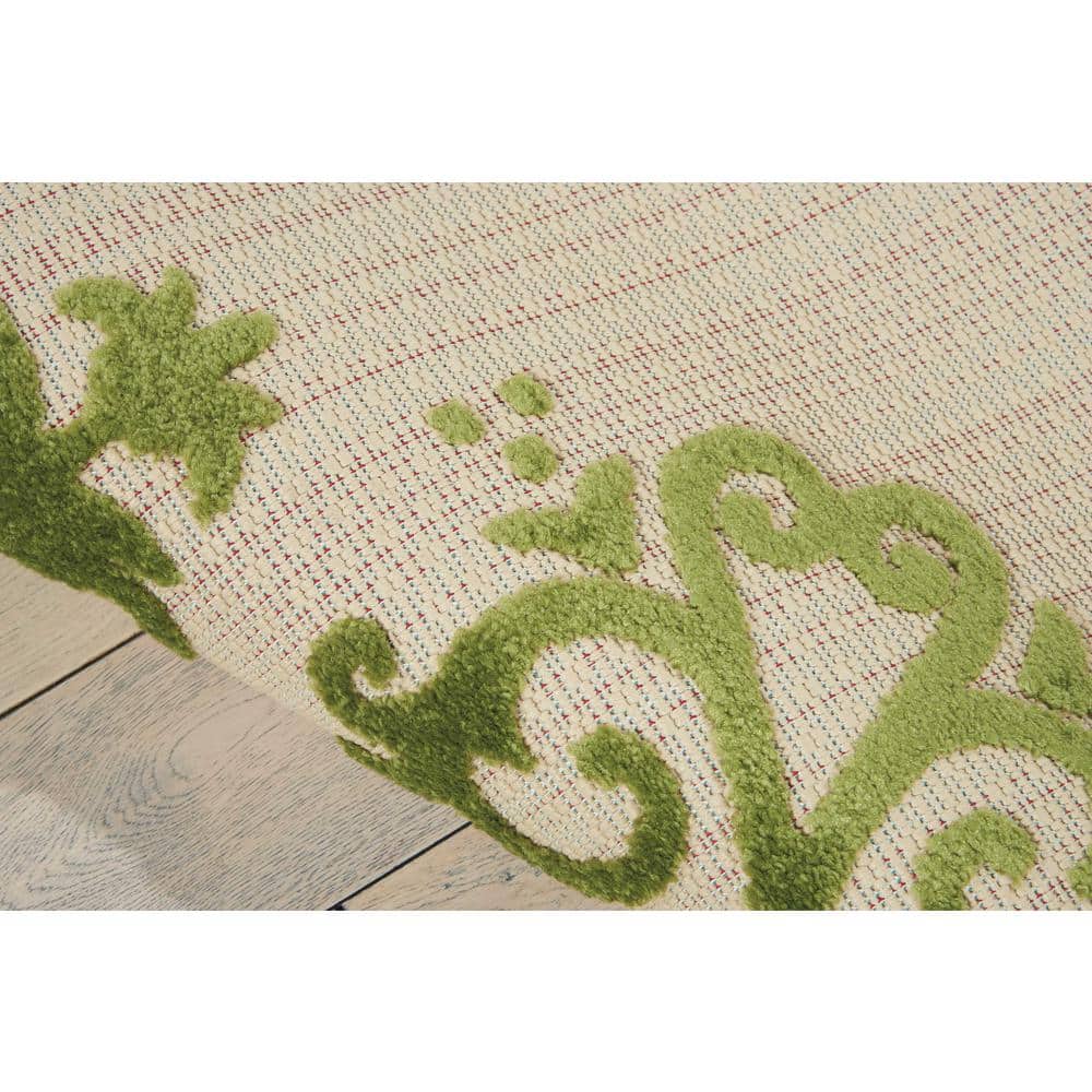 Vibrant Green Scroll Vine 17"x50" Synthetic Indoor/Outdoor Rug