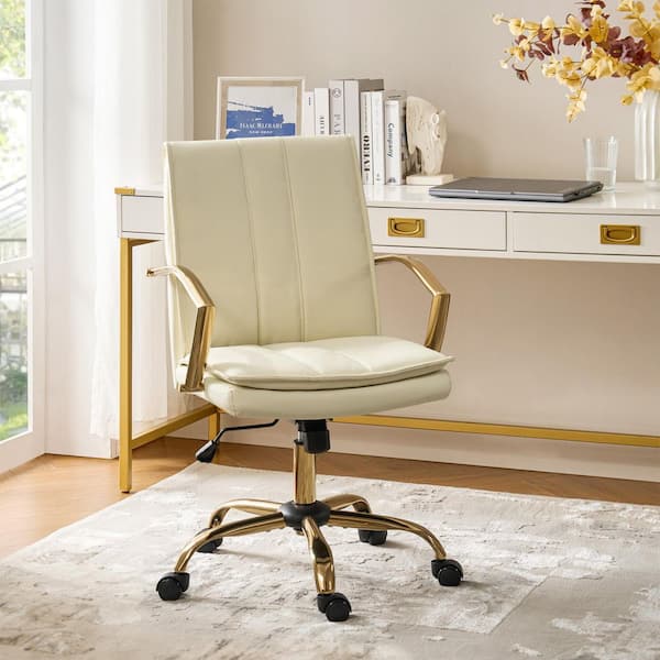 Carlos Ivory Modern Leather Rocking Office Chair with Metal Base