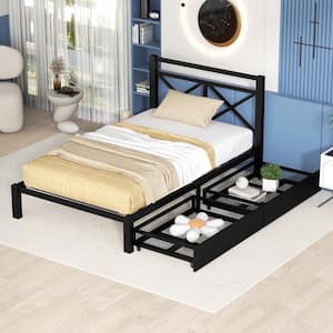 Black Metal Frame Twin Size Platform Bed with 2-Drawers